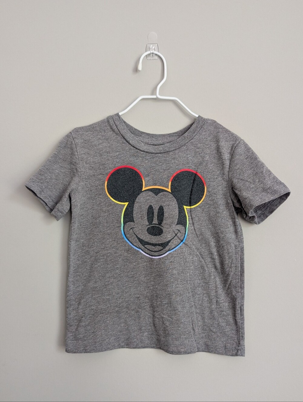 Disney Jumping Beans Mickey Mouse Rainbow Gray Short Sleeve Tee Size 3T
